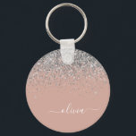 Chaveiro Monograma da rosa Dourada Laser Linear de Prata Ro<br><div class="desc">Rosa Dourado - Chaveiros com nomes de Monograma (Cadeia de Chaves) de Script Glitter Glitter e Rosa-Blush. Isto faz o doce e perfeito aniversário de 16 anos,  casamento,  chá de panela,  aniversário,  chá de fraldas ou festa de solteira presente para alguém que ama luxo de luxo e estilos quíticos.</div>