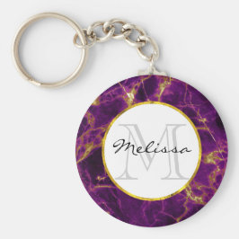 Chaveiro Monograma de Abstrato Roxo e Dourado Moderno