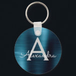 Chaveiro Monograma de Aço Inox Falso Azul Moderno<br><div class="desc">Pulseira Moderna e Elegante de Aço Inox Falso Azul. Essas Chaveiros podem ser personalizados para incluir sua inicial e primeiro nome. Esses chaveiros fazem ótimos presentes de aniversário, chá de panela ou despedida de solteira.</div>