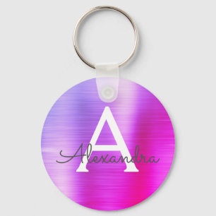Chaveiro Monograma de Aço Inox Falso Rosa e Roxo