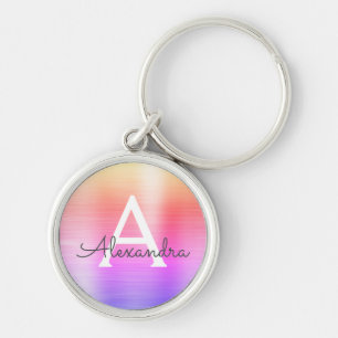 Chaveiro Monograma de Aço Inox Falso Rosa e Roxo