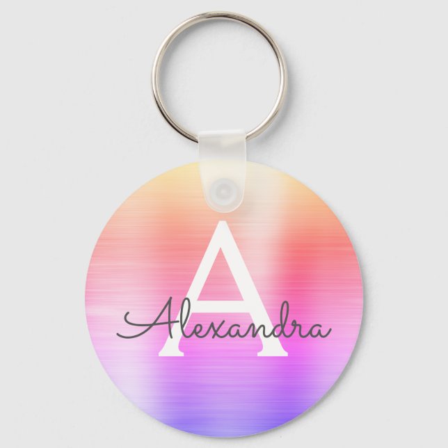 Chaveiro Monograma de Aço Inox Falso Rosa e Roxo (Frente)