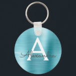 Chaveiro Monograma de Aço Inoxidável Azul<br><div class="desc">Chaveiro de Elegante Metálico de Aço Inoxidável Azul. Esses Chaveiros podem ser personalizados para incluir seu nome e nome inicial. Estas correntes-chave fazem favores de excelente,  chá de panela ou festa de solteira.</div>
