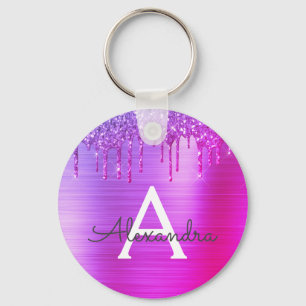 Chaveiro Monograma de Aço Inoxidável Brilhante Rosa Roxo