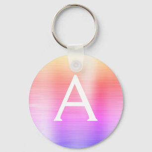 Chaveiro Monograma de aço inoxidável cor-de-rosa e falso pú