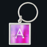 Chaveiro Monograma de Aço Inoxidável, cor-de-rosa e farelo<br><div class="desc">Chaveiro de Elegante Metálico de Aço Inoxidável,  Rosa-Quente e Roxo,  Faux. Esses Chaveiros podem ser personalizados para incluir seu nome e nome inicial. Estas correntes-chave fazem favores de excelente,  chá de panela ou festa de solteira.</div>