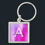 Chaveiro Monograma de Aço Inoxidável, cor-de-rosa e farelo<br><div class="desc">Chaveiro de Elegante Metálico de Aço Inoxidável,  Rosa-Quente e Roxo,  Faux. Esses Chaveiros podem ser personalizados para incluir seu nome e nome inicial. Estas correntes-chave fazem favores de excelente,  chá de panela ou festa de solteira.</div>