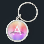 Chaveiro Monograma de Aço Inoxidável, cor-de-rosa e farelo<br><div class="desc">Chaveiro de Elegante de aço inoxidável,  de aço inoxidável,  de aço inoxidável,  de cor pastel,  laranja e roxo. Esses Chaveiros podem ser personalizados para incluir seu nome e nome inicial. Estas correntes-chave fazem favores de excelente,  chá de panela ou festa de solteira.</div>