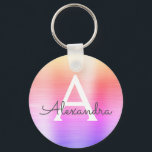 Chaveiro Monograma de Aço Inoxidável, cor-de-rosa e farelo<br><div class="desc">Chaveiro de Elegante de aço inoxidável,  de aço inoxidável,  de aço inoxidável,  de cor pastel,  laranja e roxo. Esses Chaveiros podem ser personalizados para incluir seu nome e nome inicial. Estas correntes-chave fazem favores de excelente,  chá de panela ou festa de solteira.</div>