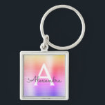 Chaveiro Monograma de Aço Inoxidável, cor-de-rosa e farelo<br><div class="desc">Chaveiro de Elegante de aço inoxidável,  de aço inoxidável,  de aço inoxidável,  de cor pastel,  laranja e roxo. Esses Chaveiros podem ser personalizados para incluir seu nome e nome inicial. Estas correntes-chave fazem favores de excelente,  chá de panela ou festa de solteira.</div>