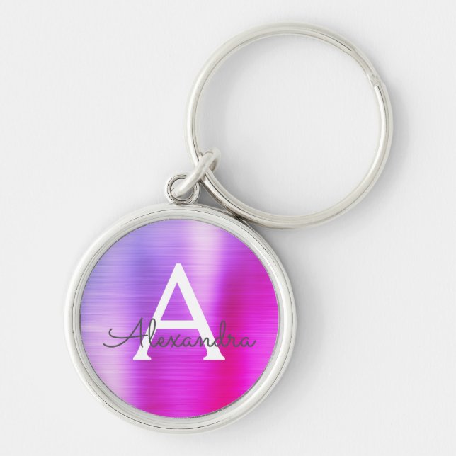 Chaveiro Monograma de Aço Inoxidável Falso Rosa e Roxo (Frente)
