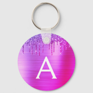Chaveiro Monograma De Aço Inoxidável, Rosa Púrpura, Com Bri