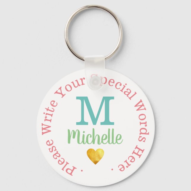 Chaveiro monograma de amor para ela com texto personalizado (Frente)