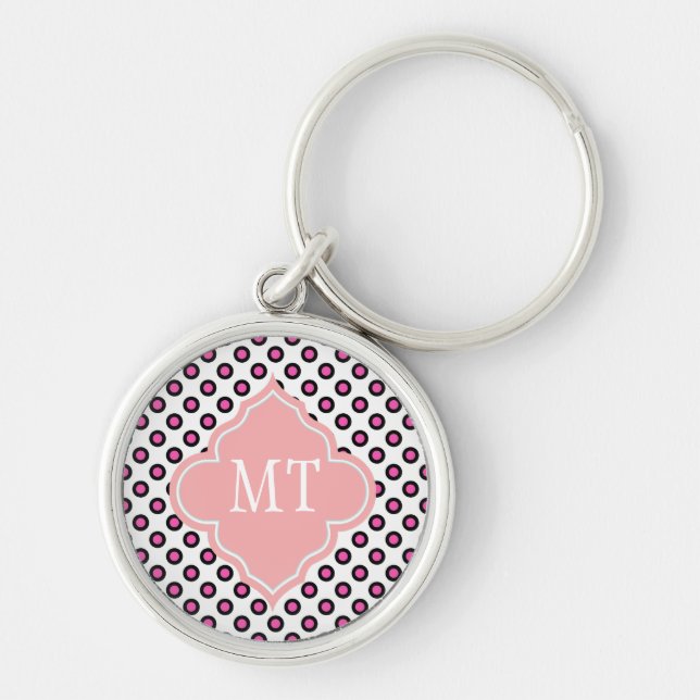 Chaveiro monograma de bolinhas círculos rosa e preto (Frente)