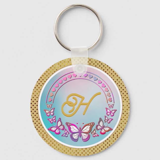 Chaveiro Monograma de borboleta personalizada (Frente)