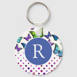 Chaveiro Monograma de Borboletas e Pontos bonito