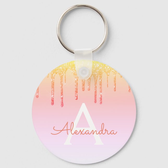 Chaveiro Monograma de brilho amarelo alaranjado (Frente)