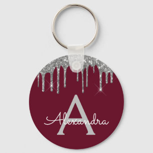 Chaveiro Monograma de brilho brilhante cintilante prateado