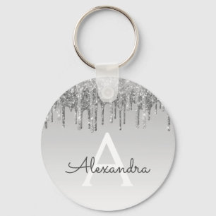 Chaveiro Monograma de brilho prateado e brilho
