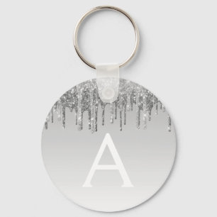 Chaveiro Monograma de brilho prateado e brilho