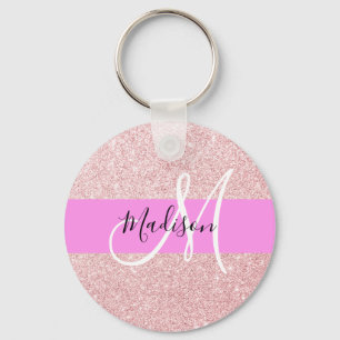Chaveiro Monograma de Brilho Rosa Rosa Rosa Dourado Brilhan