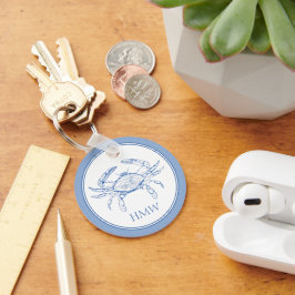 Chaveiro Monograma de Caranguejo Branco e Azul Costeiro