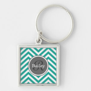Chaveiro Monograma de Chevron Azul Teal