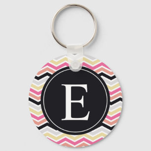 Chaveiro Monograma de Chevron Preto Rosa