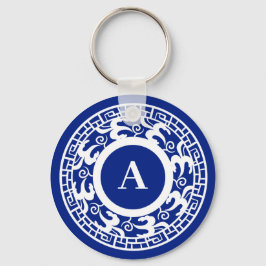 Chaveiro Monograma de Chinoiserie Branca Personalizada