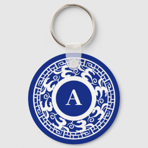 Chaveiro Monograma de Chinoiserie Branca Personalizada