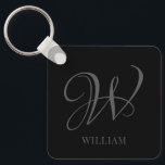 Chaveiro Monograma de Cinzas Negra Personalizada Inicial<br><div class="desc">Monograma inicial simples na moda na tipografia moderna. Presente personalizado perfeito com toque pessoal</div>