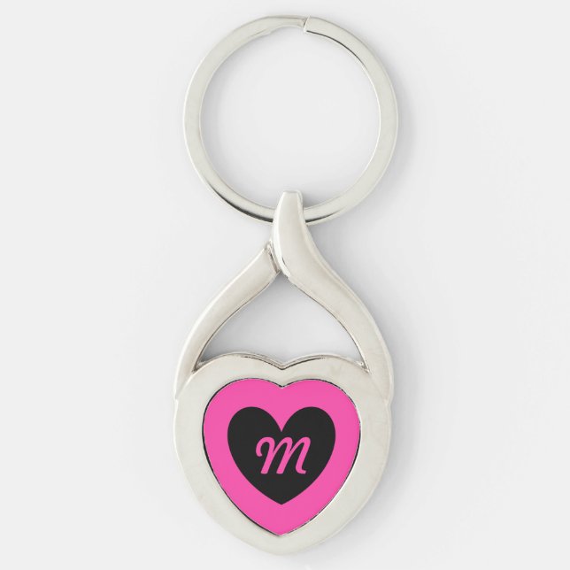 Chaveiro Monograma de coração negro em rosa fuchsia (Frente)