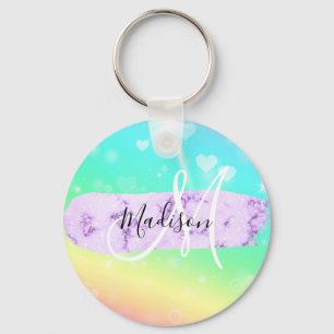 Chaveiro Monograma de Corações do Unicórnio Colorido