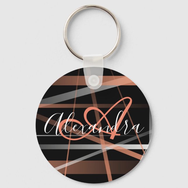 Chaveiro Monograma de Coral de Abstrato de Stripes Modernas (Frente)