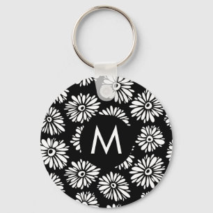 Chaveiro Monograma de Dália Preto e Branco Groovy Minimalis