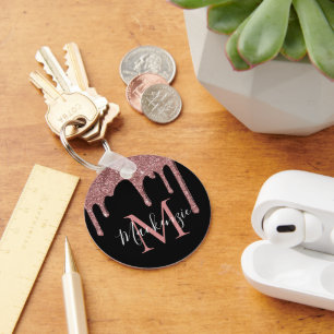 Chaveiro Monograma de Drives Luminosos Dourados com Rosa pr