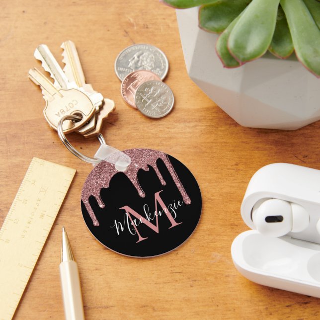 Chaveiro Monograma de Drives Luminosos Dourados com Rosa pr (Mesa)