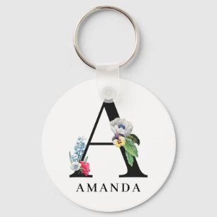 Chaveiro Monograma de Floral Alfabeto Personalizado A