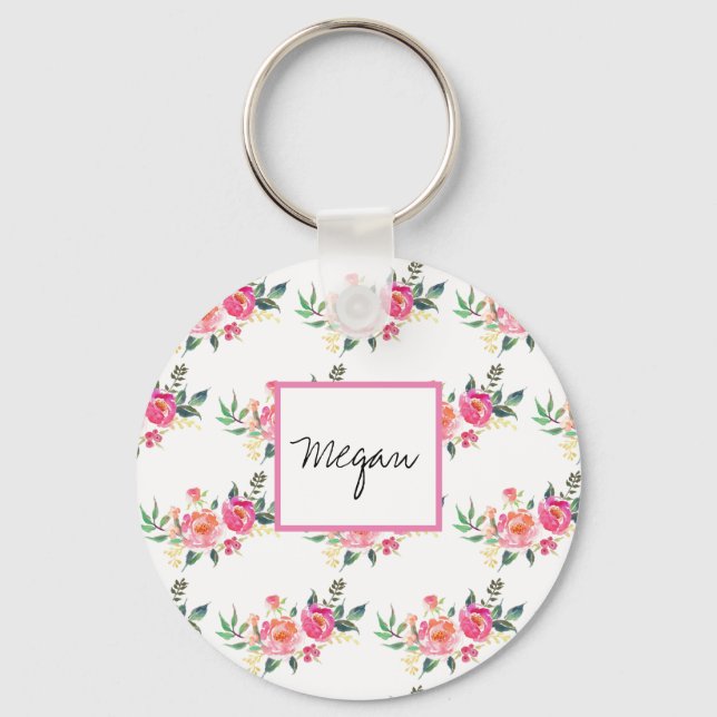 Chaveiro monograma de flores de menina personalizada (Frente)