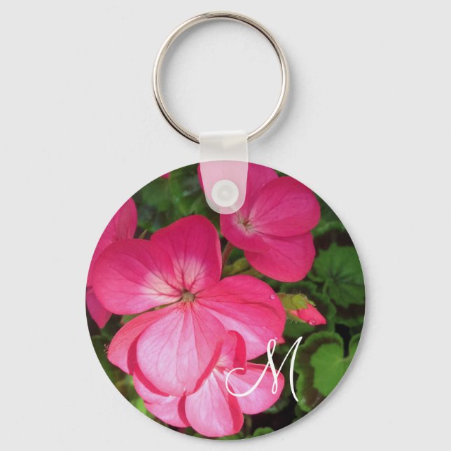 Chaveiro Monograma de Fotografias Geranium Rosa Bonita (Frente)