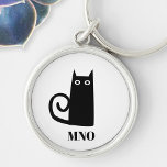 Chaveiro Monograma de Gato Negro Engraçado<br><div class="desc">Gato preto bonito para dar sorte. Arte original de Nic Squirrell. Altere as iniciais do monograma para personalizar.</div>