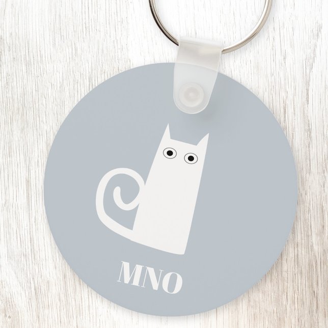 Chaveiro Monograma de Gatos Brancos Engraçado (Fun white cat monogram personalized initial keychain)