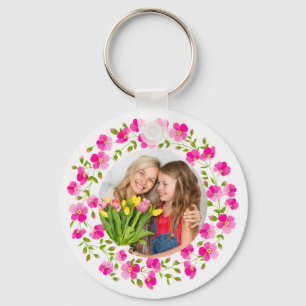 Chaveiro Monograma de Grinalda Floral de Peônia Rosa em Aqu