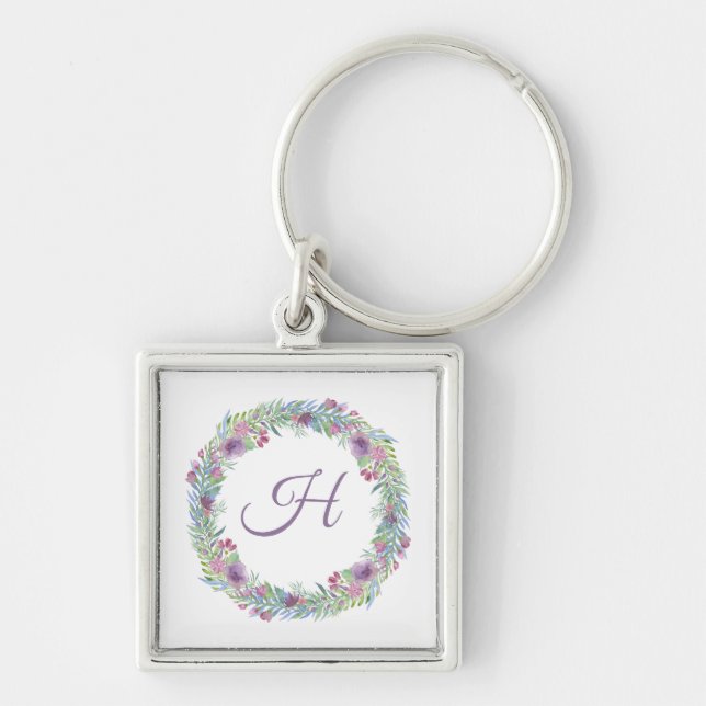 Chaveiro Monograma de Grinalda Floral em Cores Pastel (Frente)