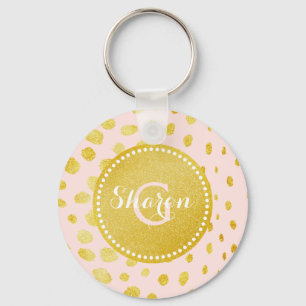 Chaveiro Monograma de impressão de chic pink dourado brilha