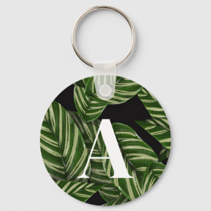Chaveiro Monograma de Impressão de Planta de Folha Tropical