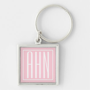 Chaveiro Monograma de Iniciais Branco sobre Rosa Claro