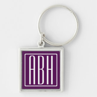 Chaveiro Monograma de Iniciais | Branco Sobre Roxo Profundo