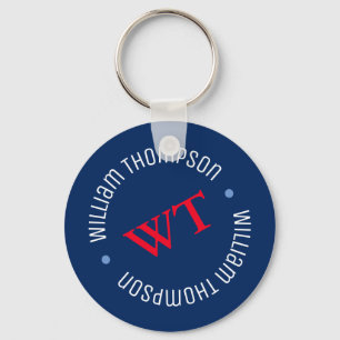 Chaveiro monograma de iniciais de nomes em azul