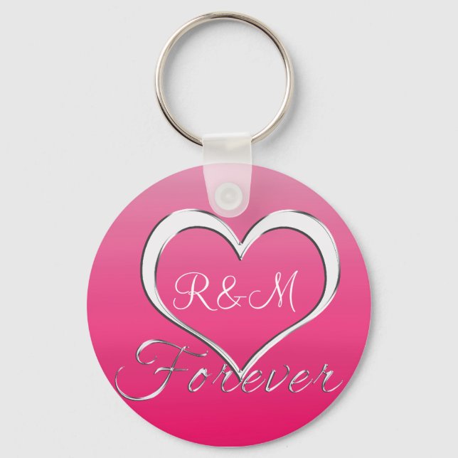 Chaveiro Monograma de Iniciais do Coração do casal (Frente)